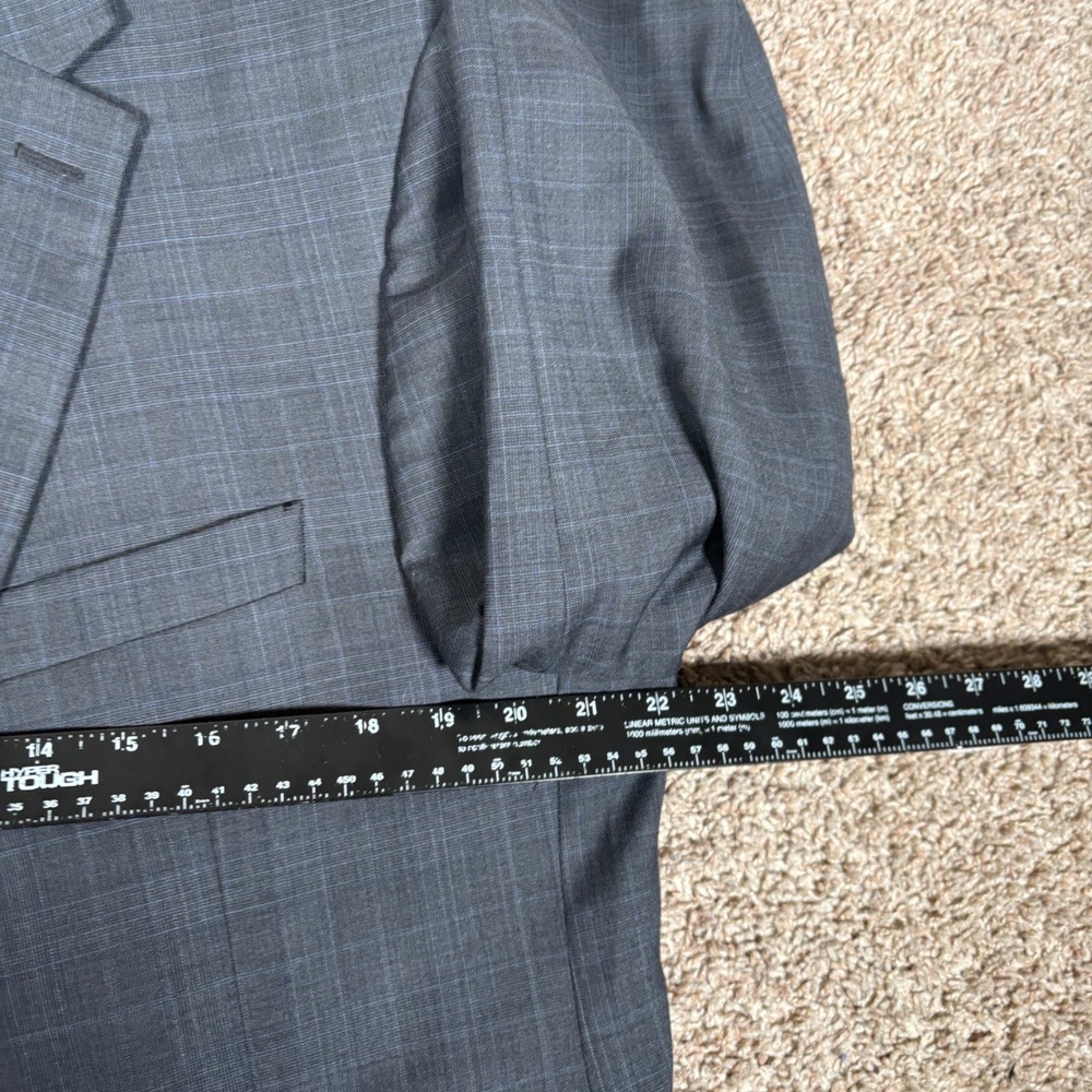 Lauren Ralph Lauren Mens 44R Suit 36x32 Charcoal Grey Blue Glen Plaid Wool Blend - Picture 3 of 16
